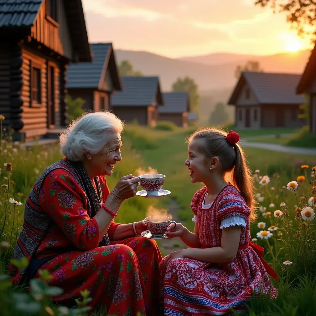 Egy csésze tea, mellette gyümölcsök és gyógynövények díszítésként.